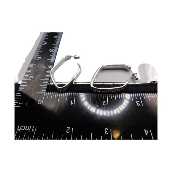 Pierced Earrings Modern Geometric Hoop Open Work Dangle Silver Tone Jewelry - Picture 5 of 7